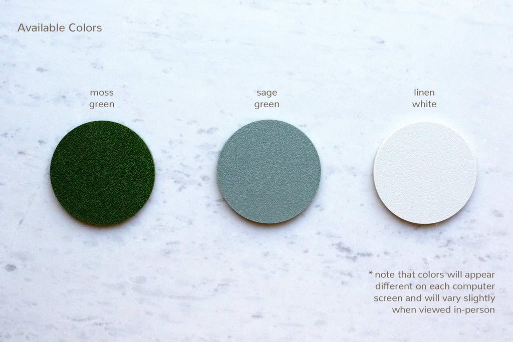 Color chart of 3 frame colors for the Irish wedding shamrock picture frame: moss green, sage green, and linen white.