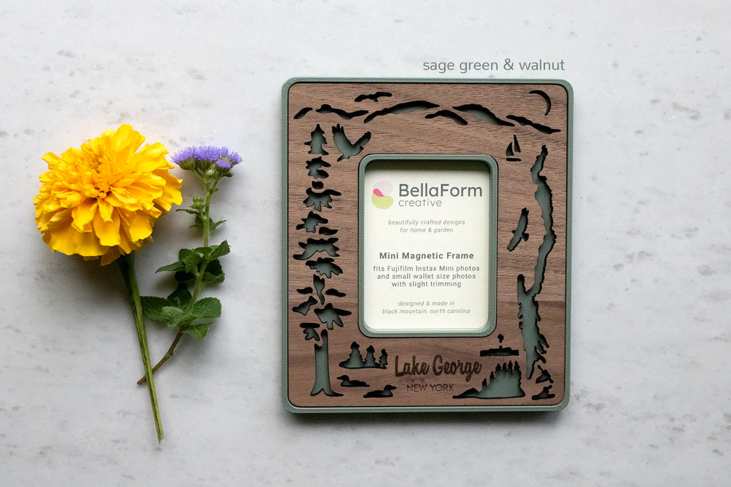Lake George New York handcrafted keepsake frame for your favorite lake photo. Available in a variety of laser-cut wood types and many colors of your choosing. Available with or without personalized engraving.
